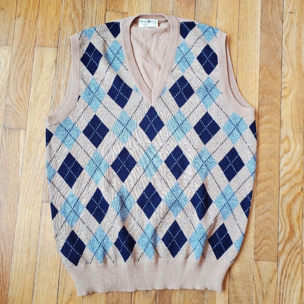Vintage Nicola Mancini Wool Acrylic Vneck Vest Made In Italy Size Large